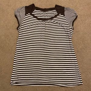 Brown and white striped maternity shirt, XL